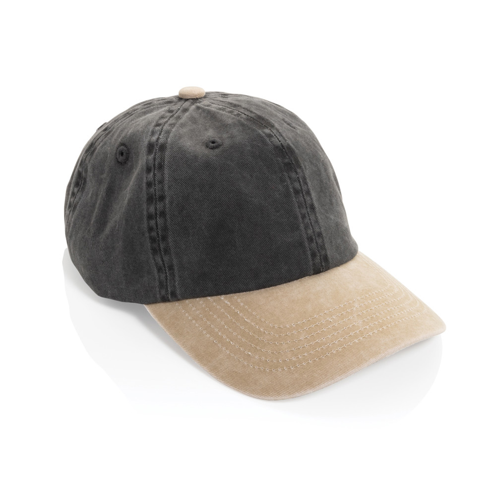 BEAU AWARE™ Two-Tone 6-Panel-Cap aus washed Cotton-Twill - schwarz (± PMS Black)