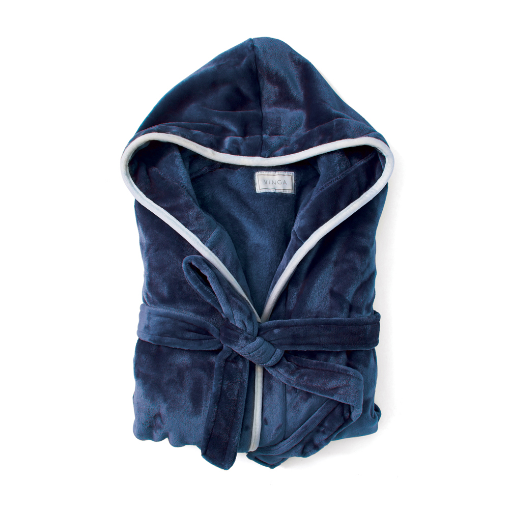 VINGA Louis Luxus Plüsch GRS rPET Bademantel Größe L/XL - navy blau (± PMS 19-4024 TCX)