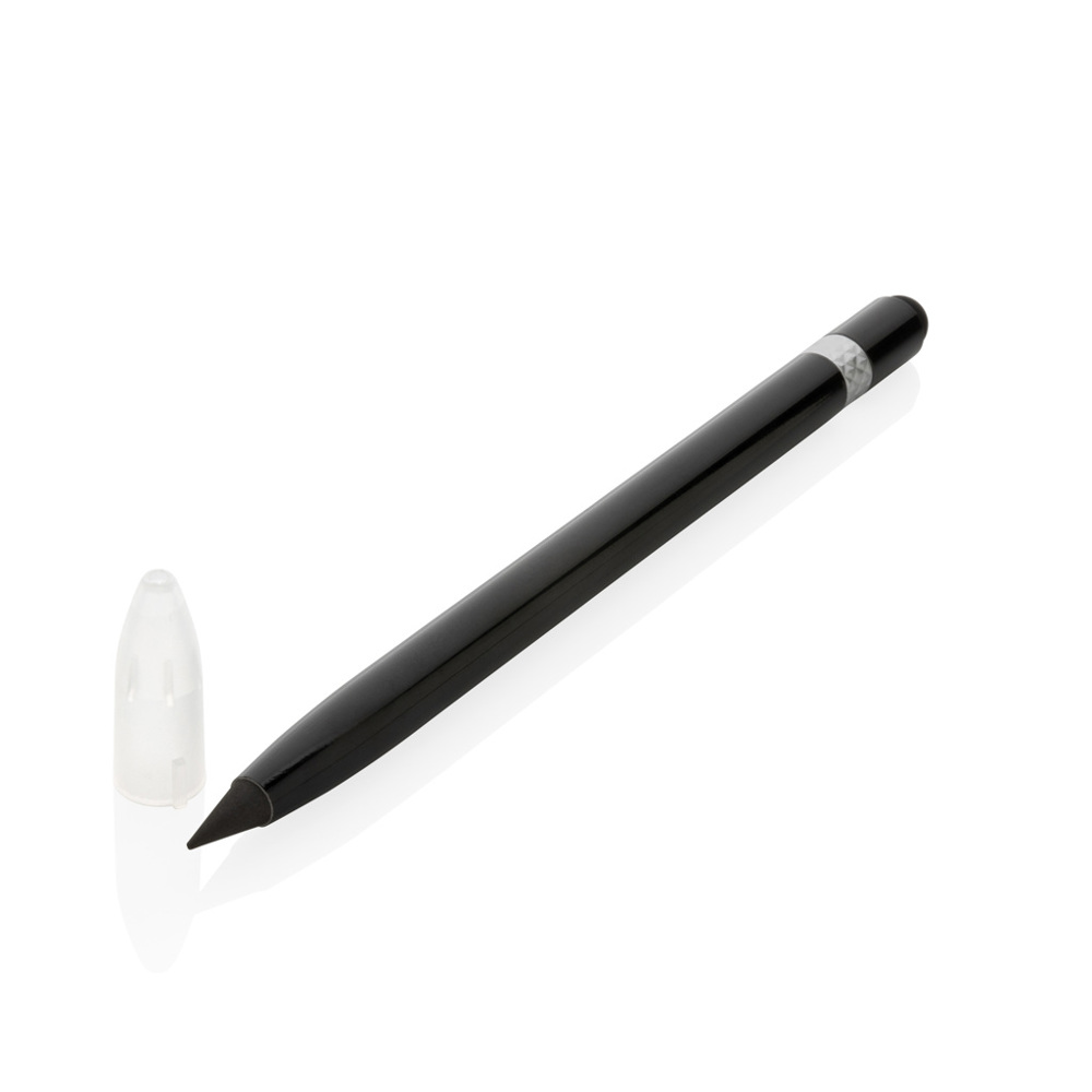 Tintenloser Stift aus Aluminium mit Radiergummi - schwarz (± PMS Black)