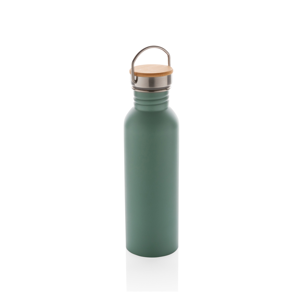 Moderne Stainless-Steel Flasche mit Bambusdeckel - grün (± PMS 5575 C)
