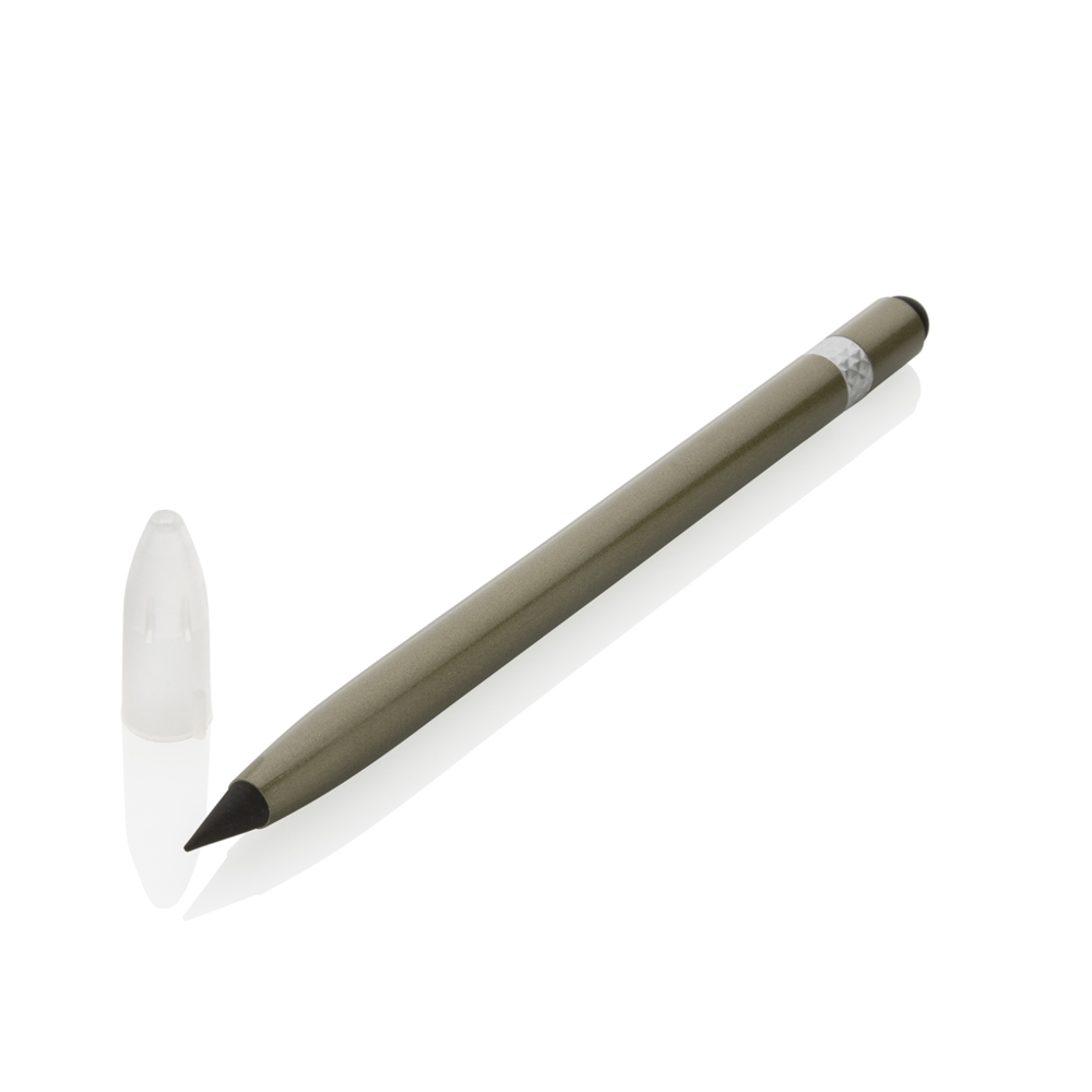 Tintenloser Stift aus Aluminium mit Radiergummi - grün (± PMS 448C)