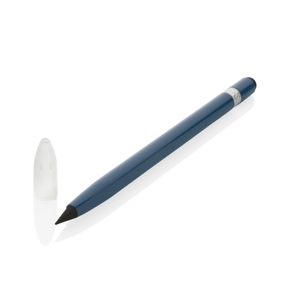 Tintenloser Stift aus Aluminium mit Radiergummi - blau (± PMS 2160)