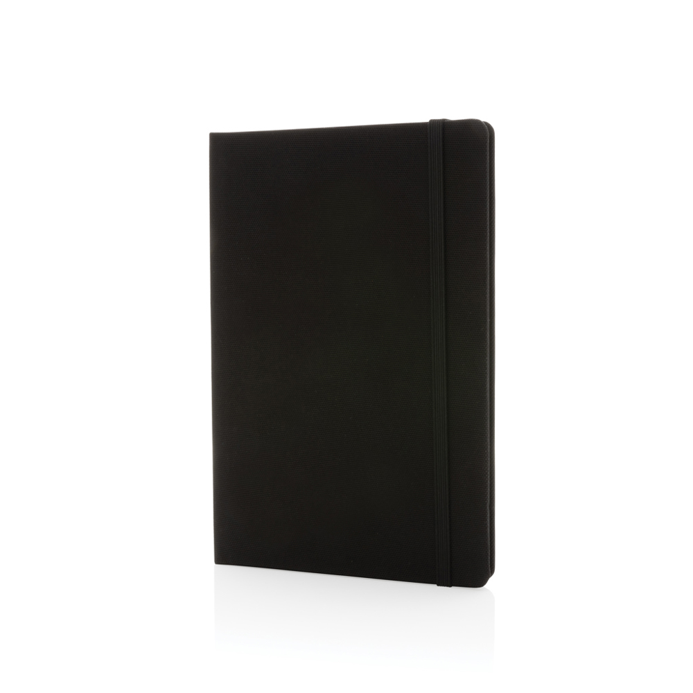 GRS-zertifiziertes rPET-A5-Notizbuch - schwarz, schwarz (± PMS Black/ ± PMS Black)