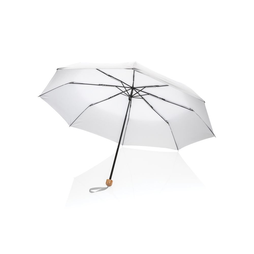 20.5" Impact AWARE™ RPET 190T Pongee Bambus Mini-Schirm - weiß (± PMS White)