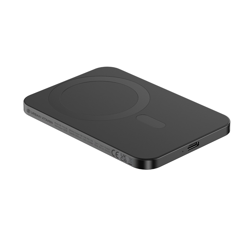 Urban Vitamin Burbank 3000mAh Powerbank aus RCS Plastik/Alu - schwarz (± PMS Black)